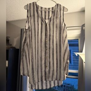 Maurices Black and White Striped Button-Down Blouse